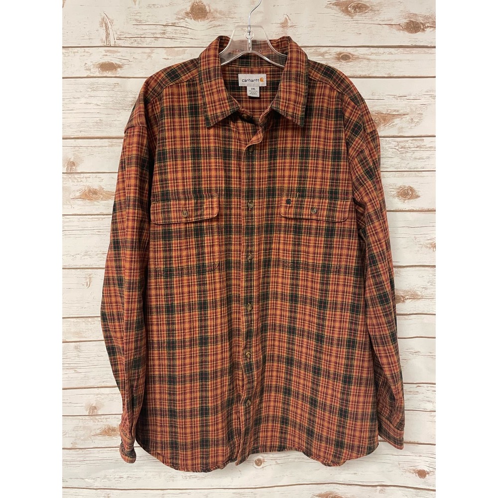 Carhartt Orange and Black Plaid Casual Button Down Shirt